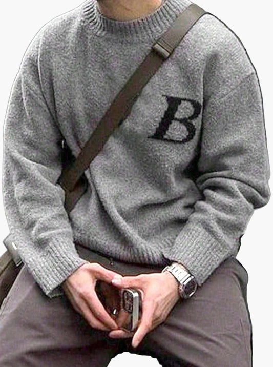 Avslappnad streetweartröja för herr med bokstaven B, trendig höst- och vinterstil