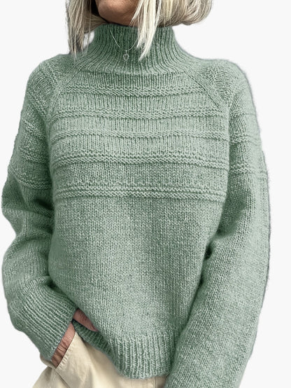 Maglione Donna Collo Alto Stile Elegante Lavorato a Maglia con Motivo a Righe per l'Inverno