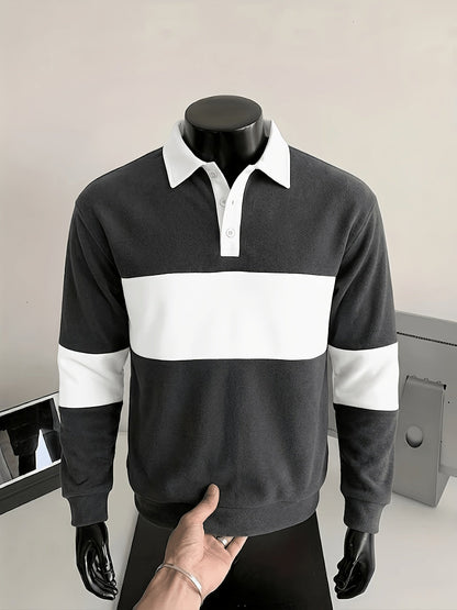 Polo à manches longues homme bicolore rayé col noir