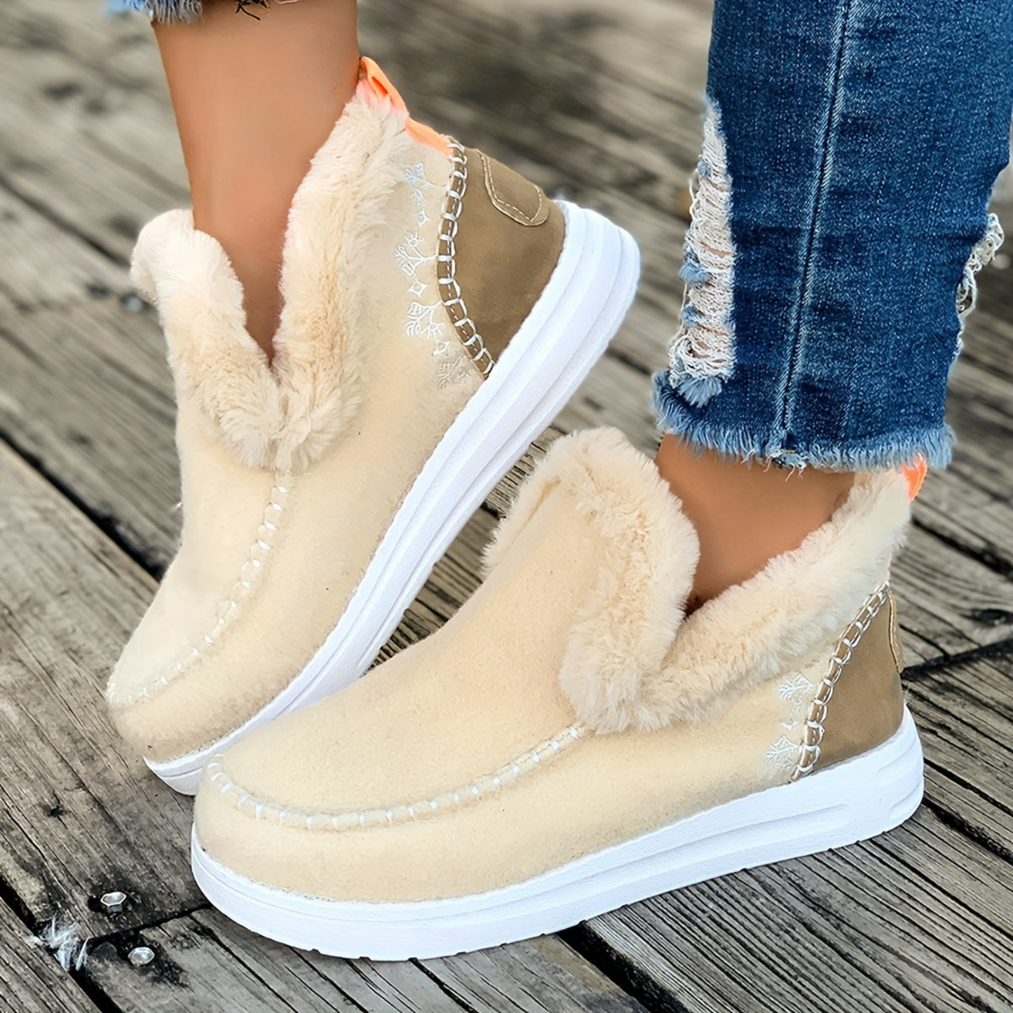 Chaussons montants doublés en fourrure pour femme, style mocassin, diverses couleurs