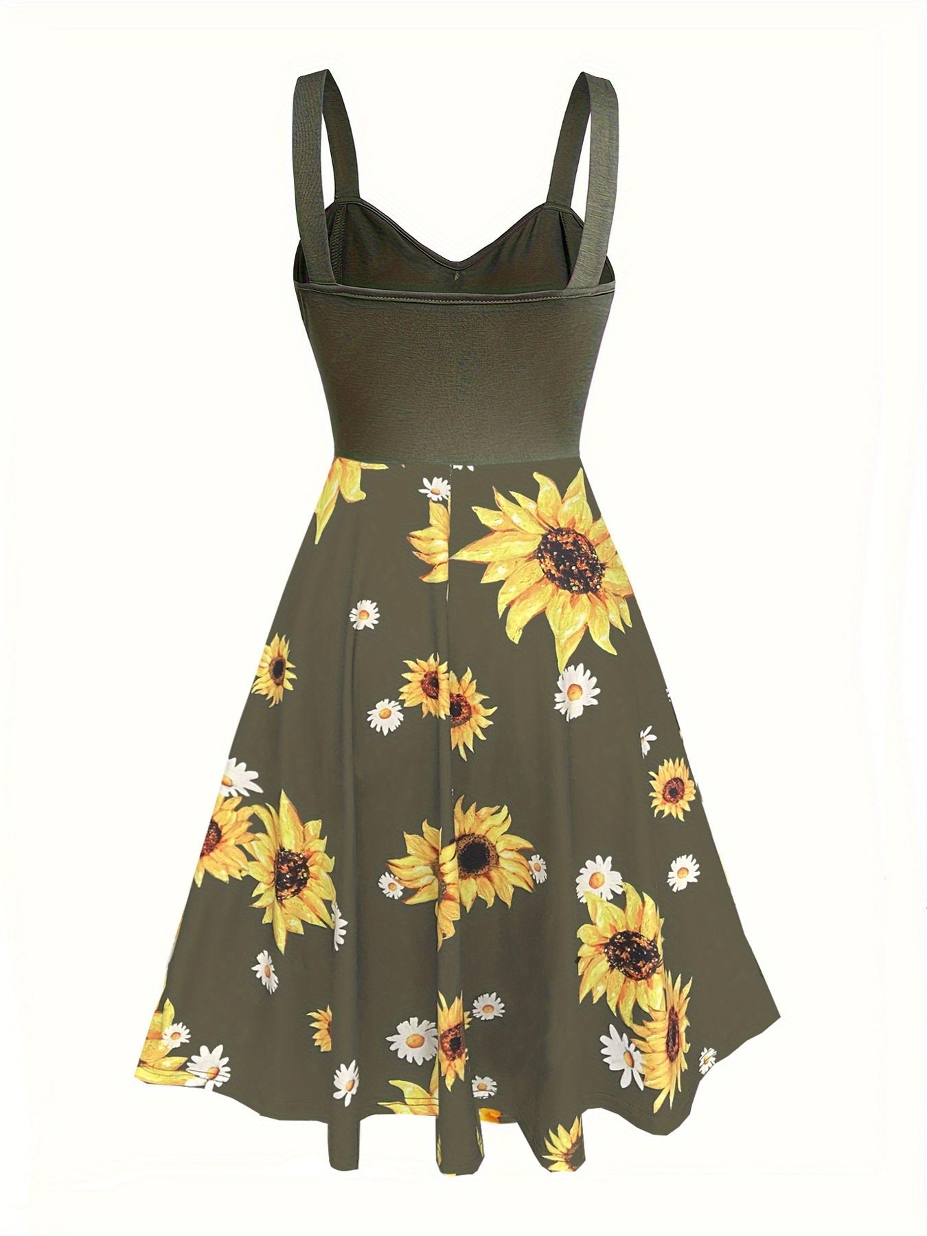 Abito vintage donna stile retrò con spalline, motivo girasole, ideale per l'estate e le occasioni informali