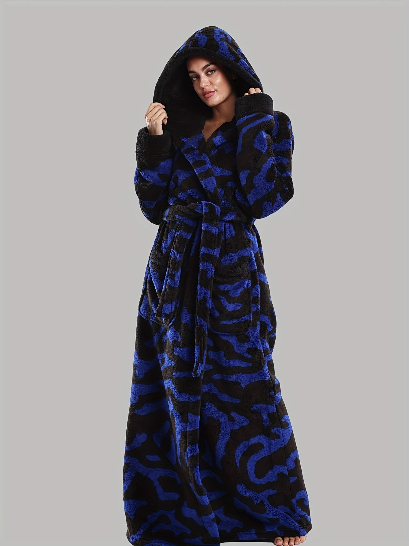 Robe de Chambre Femme Longue à Capuche Motif Léopard