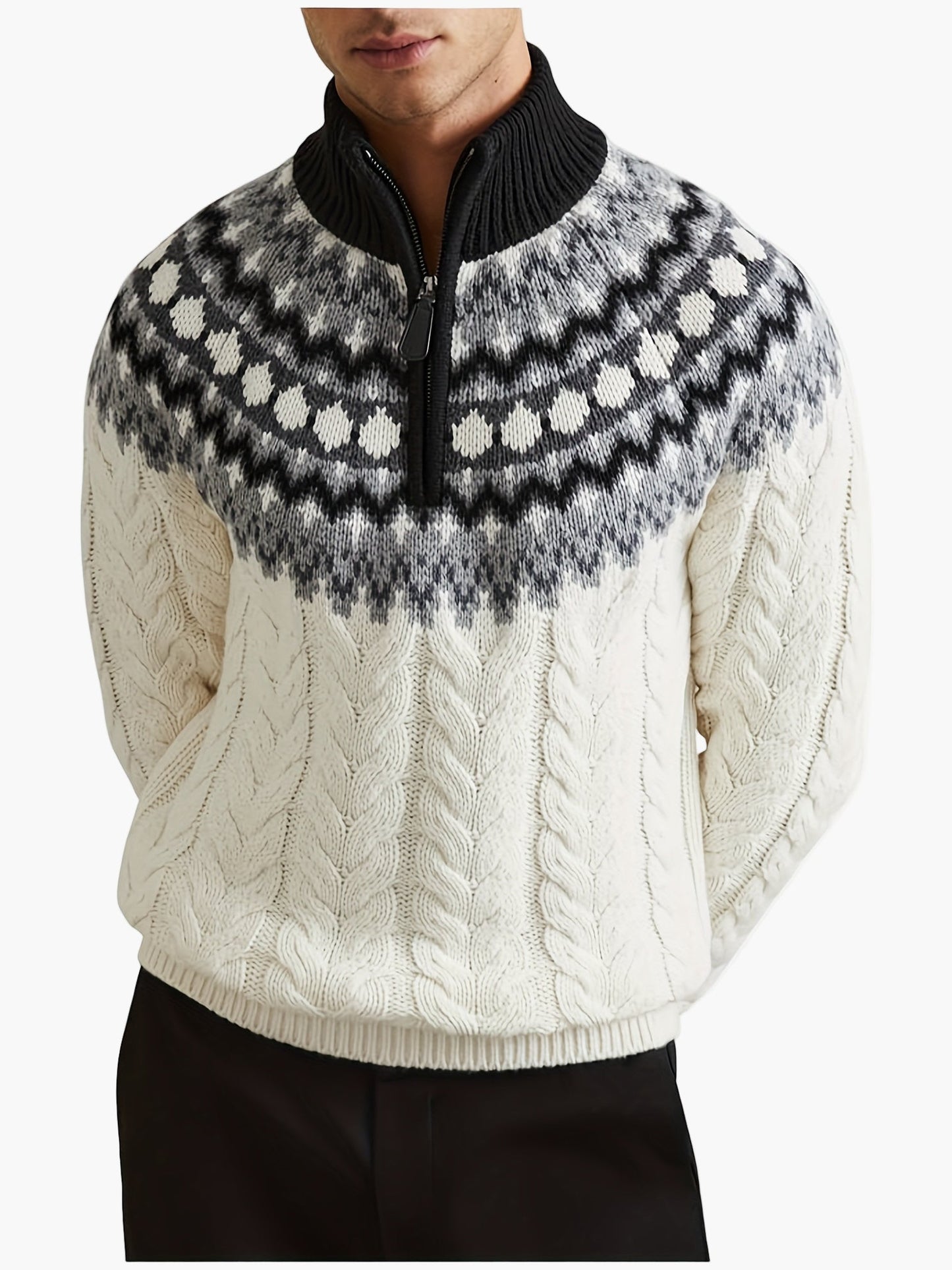 Męski sweter z półzamkiem i stójką w stylu nordyckim casual na zimę