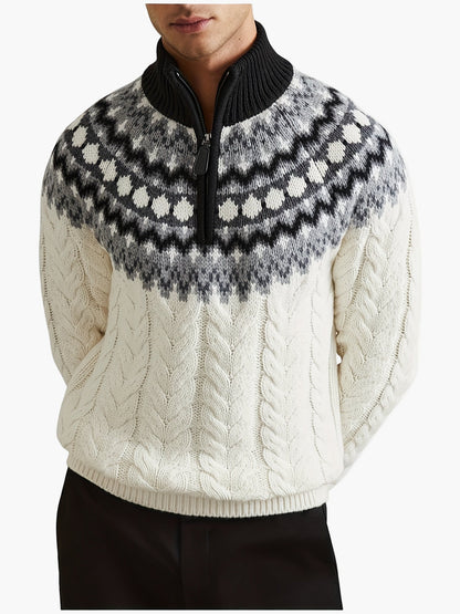 Męski sweter z półzamkiem i stójką w stylu nordyckim casual na zimę