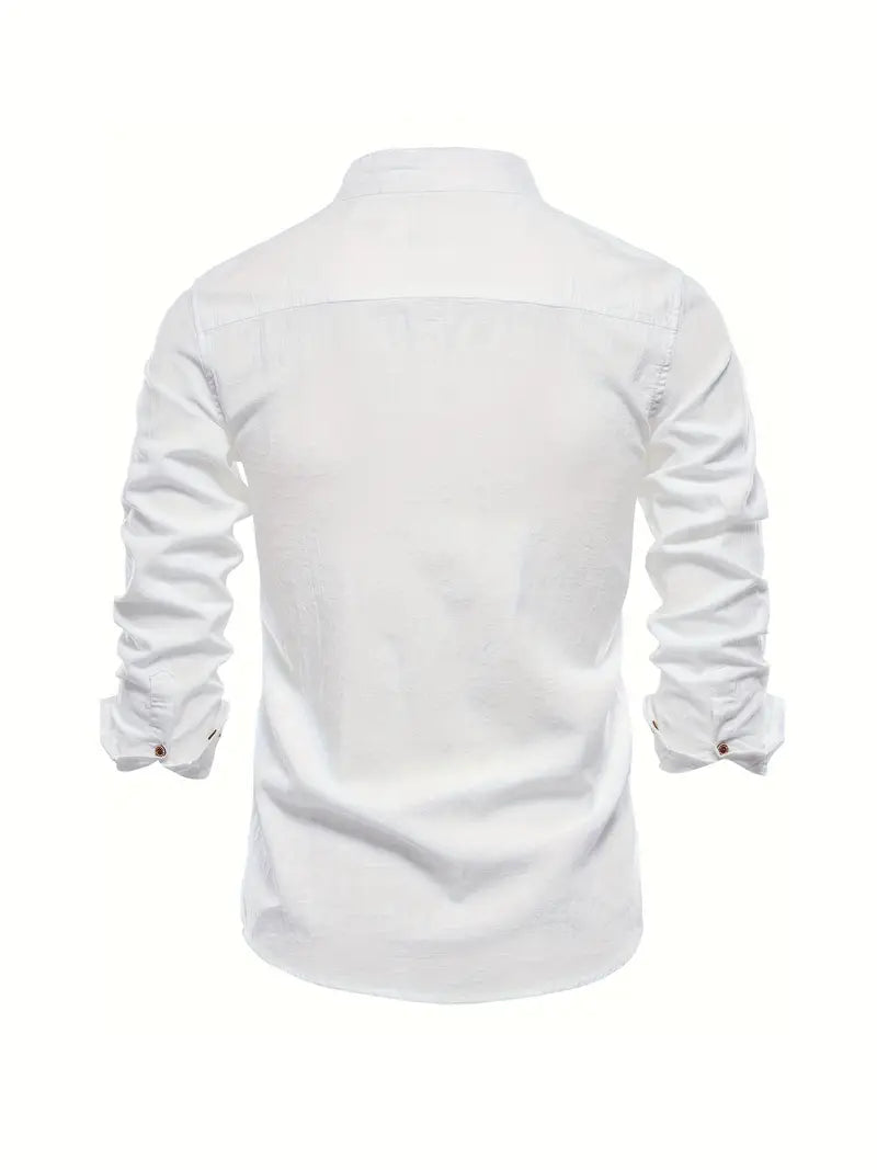 Herreskjorte med mao-krave og lange ærmer, elegant casual businessstil