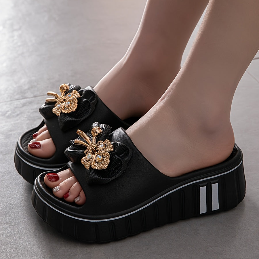 Sandales compensées femme style plateforme avec ornement floral chic – Tendance décontractée et élégante