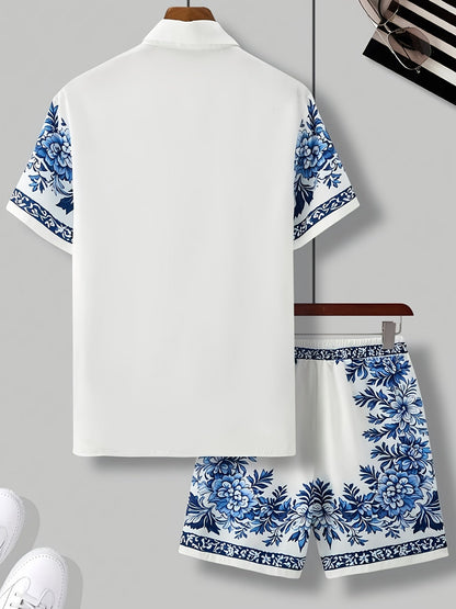 Casual herenset met bloemenprint in vakantiesfeer voor de zomer