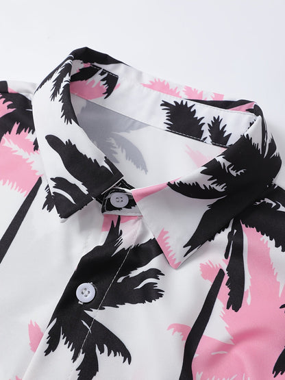 Camicia hawaiana con stampa di palme da uomo - Stile spiaggia casual estivo