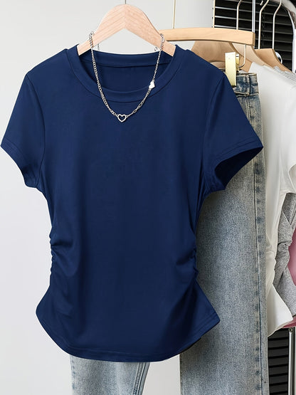 T-shirt basique femme style décontracté à manches courtes pour le quotidien