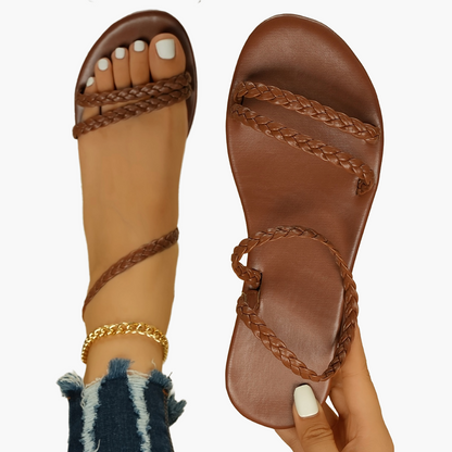 Flätade platta sandaler för kvinnor – Bohemisk chic stil för sommaren, vardagskomfort