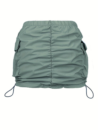 Jupe Mini Cargo Femme Style Urbain avec Fronces et Poches Utilitaires