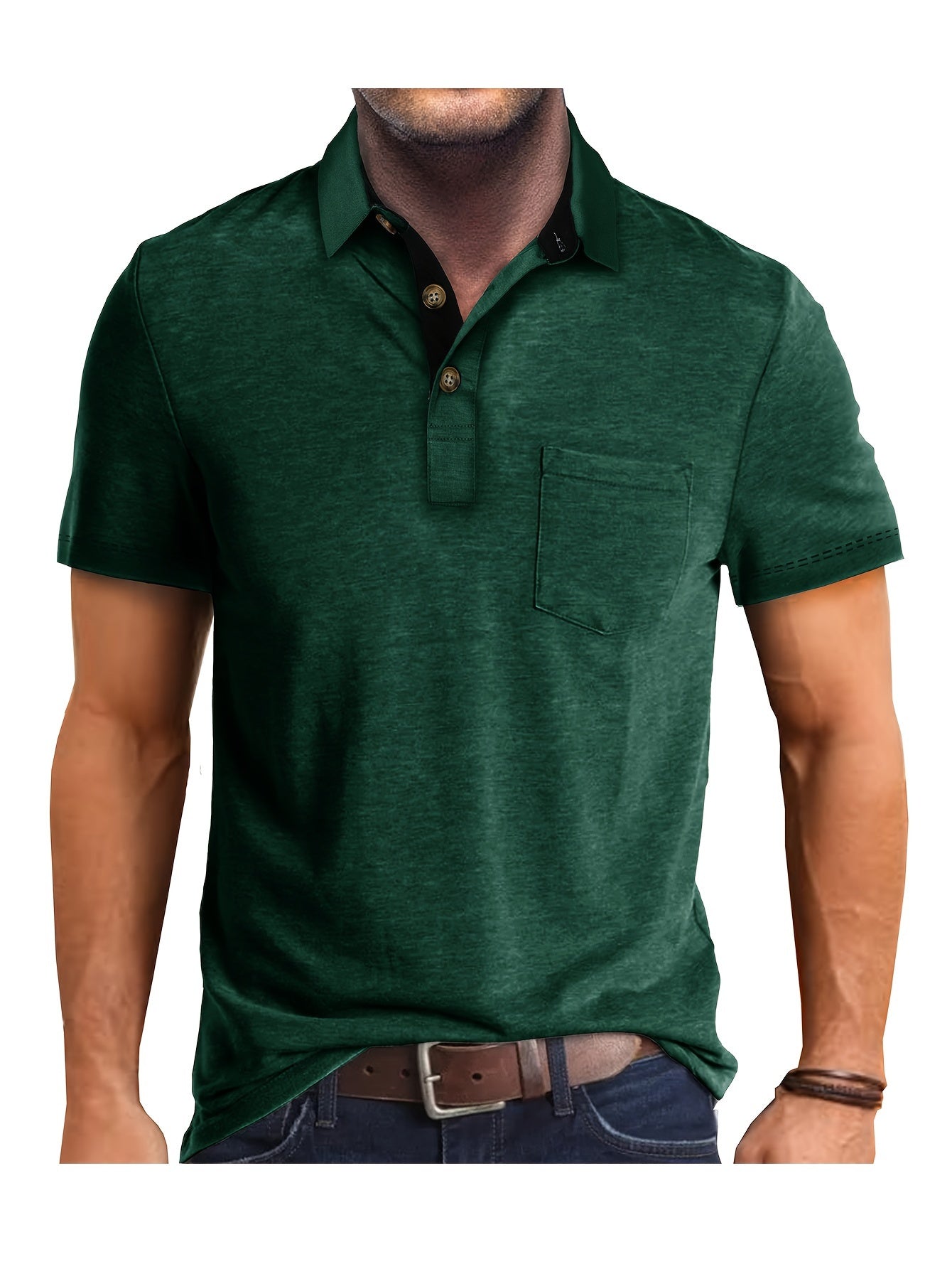 Polo décontracté pour homme à poche poitrine, style élégant pour usage quotidien ou bureau