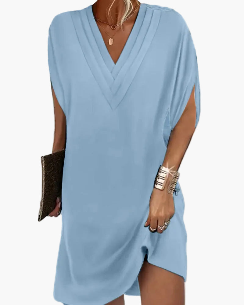 Robe décontractée femme col en V manches fendues style chic pour toutes occasions