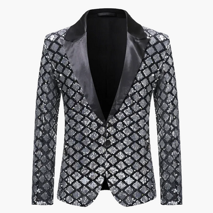 Giacca da sera uomo stile smoking, motivo geometrico brillante, ideale per feste ed eventi eleganti