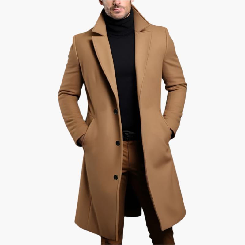 Lang klassisk elegant frakke til mænd – business og urban stil