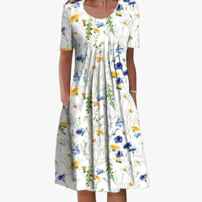 Robe d'été femme à manches courtes, style décontracté, imprimé fleuri, idéale pour les journées ensoleillées