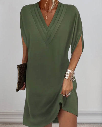 Robe décontractée femme col en V manches fendues style chic pour toutes occasions