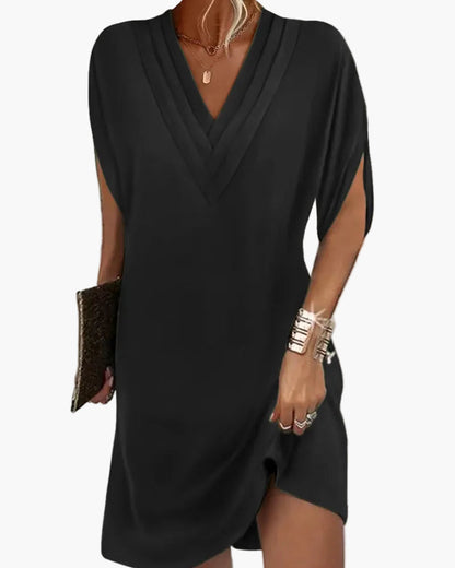 Robe décontractée femme col en V manches fendues style chic pour toutes occasions