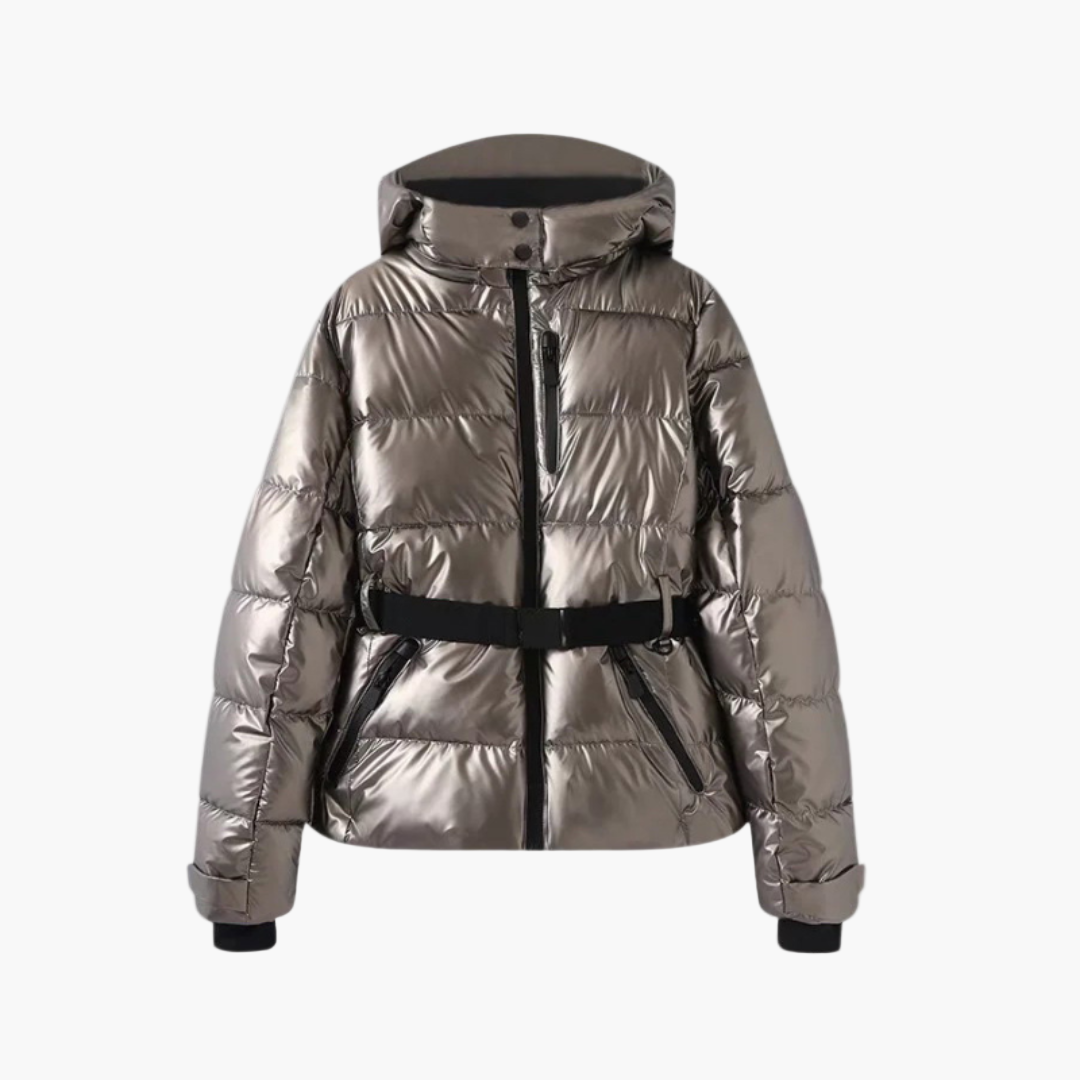 Chaqueta acolchada elegante para mujer con capucha y cinturón – Estilo moderno para el invierno
