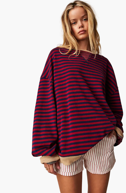 Sweat-shirt ample à rayures style décontracté pour femme - Mode urbaine tendance