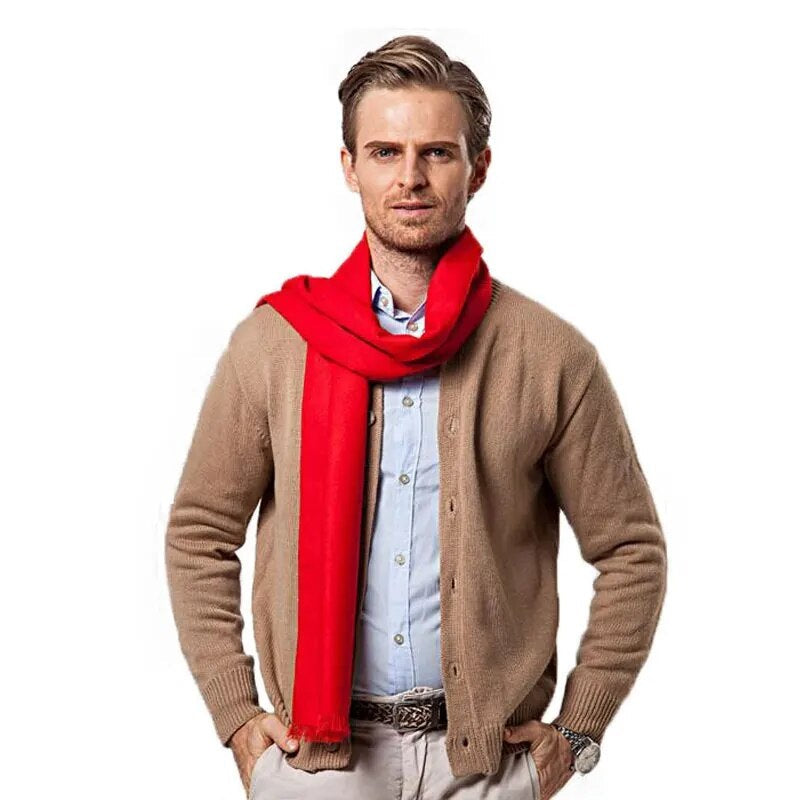 Bufanda roja lisa para hombre, suave y con flecos