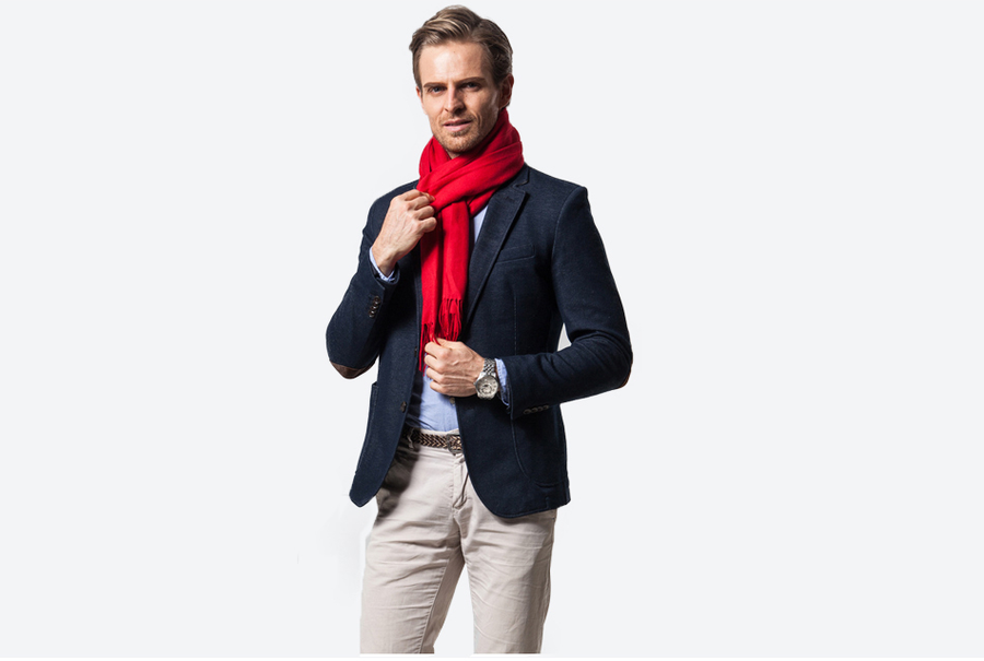 Bufanda roja lisa para hombre, suave y con flecos