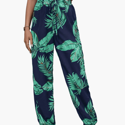 Pantalon jogger femme style vacances à imprimé feuilles pour le printemps/été