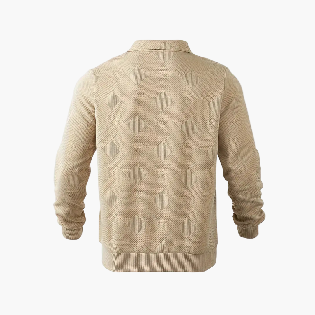 Sudadera para hombre estilo vintage con cuello con cremallera y motivo geométrico – Elegancia casual para todas las ocasiones