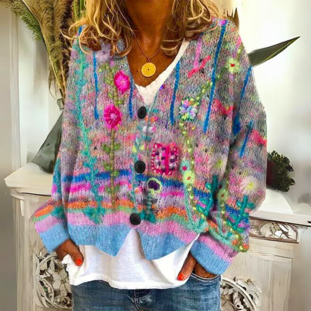 Cardigan donna artistico bohémien stile maglia per autunno e inverno