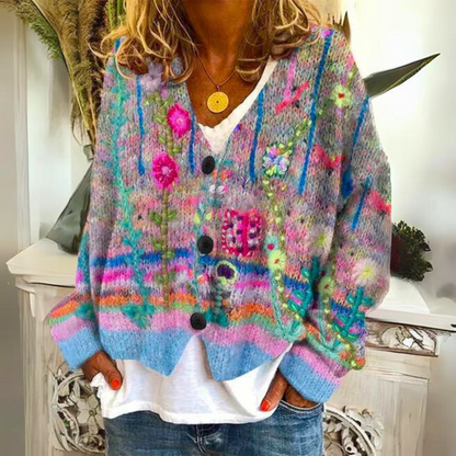 Cardigan donna artistico bohémien stile maglia per autunno e inverno