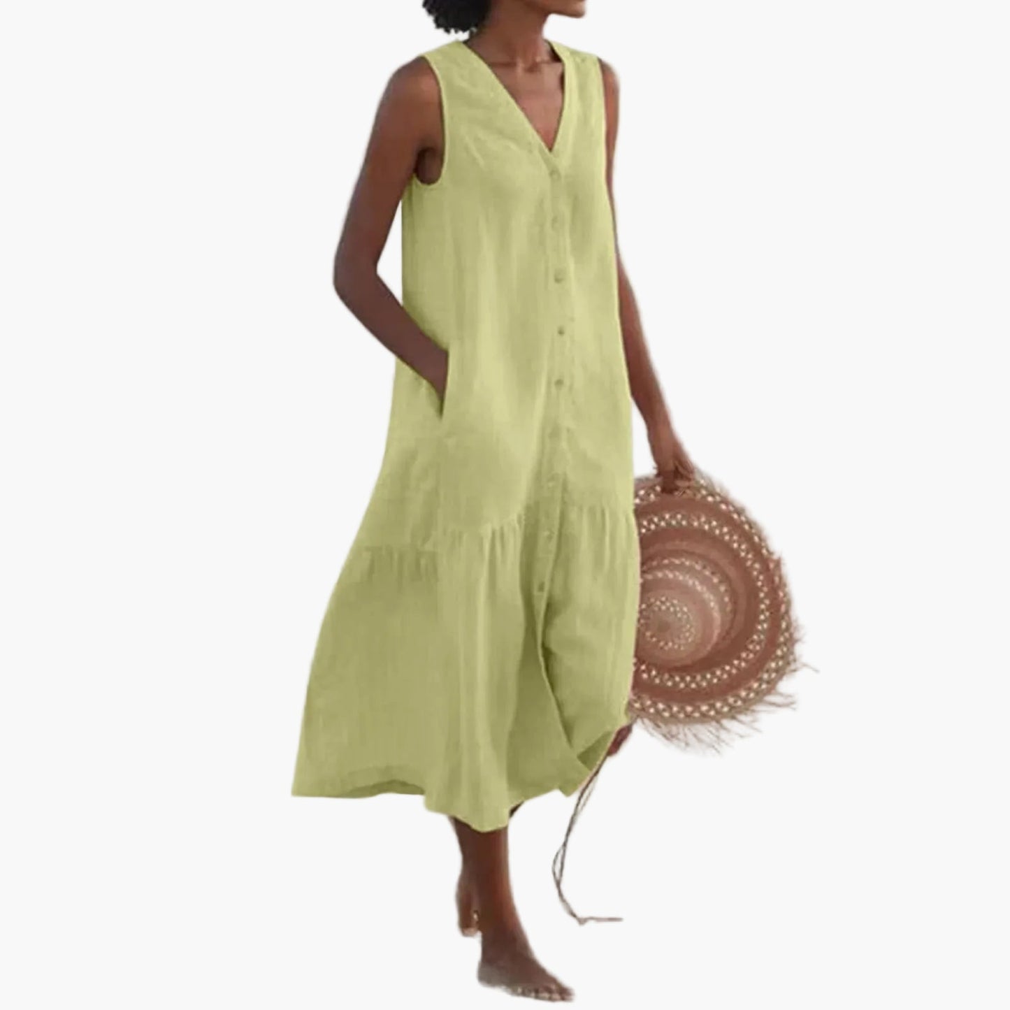 Robe d'Été Décontractée Femme Sans Manches Boutonnée, Style Plage et Vacances