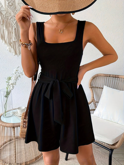 Combishort femme élégante à col carré style décontracté pour l'été et le printemps