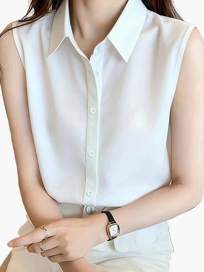 Camicia senza maniche da donna stile elegante per ufficio o estate