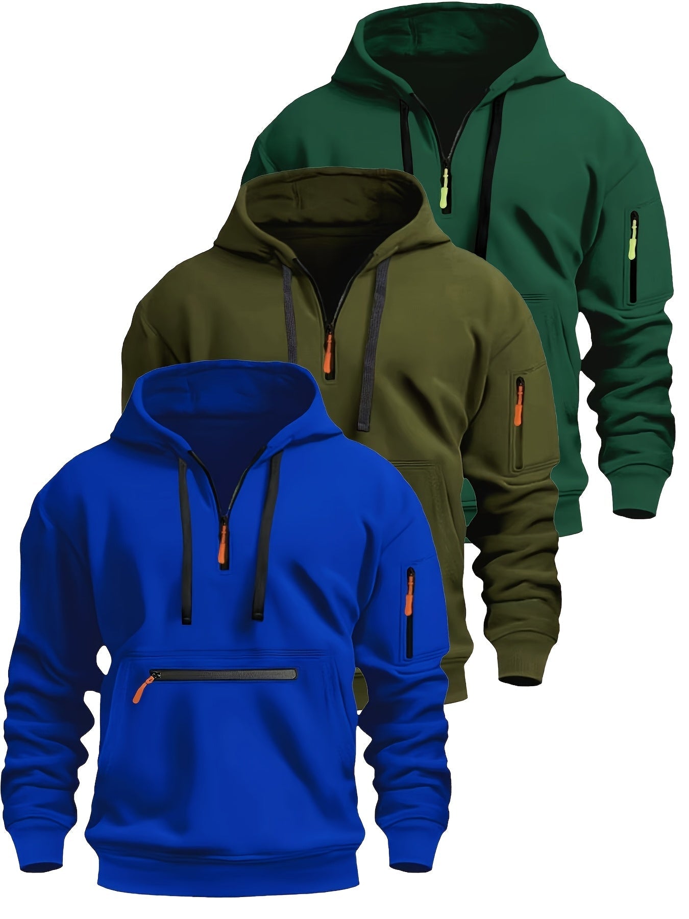Sweat à Capuche Homme Zippé Mi-long avec Poche Kangourou et Manches Zippées
