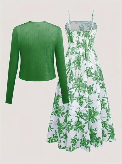 Robe Fleurie et Gilet Léger pour Femme Style Élégant et Décontracté