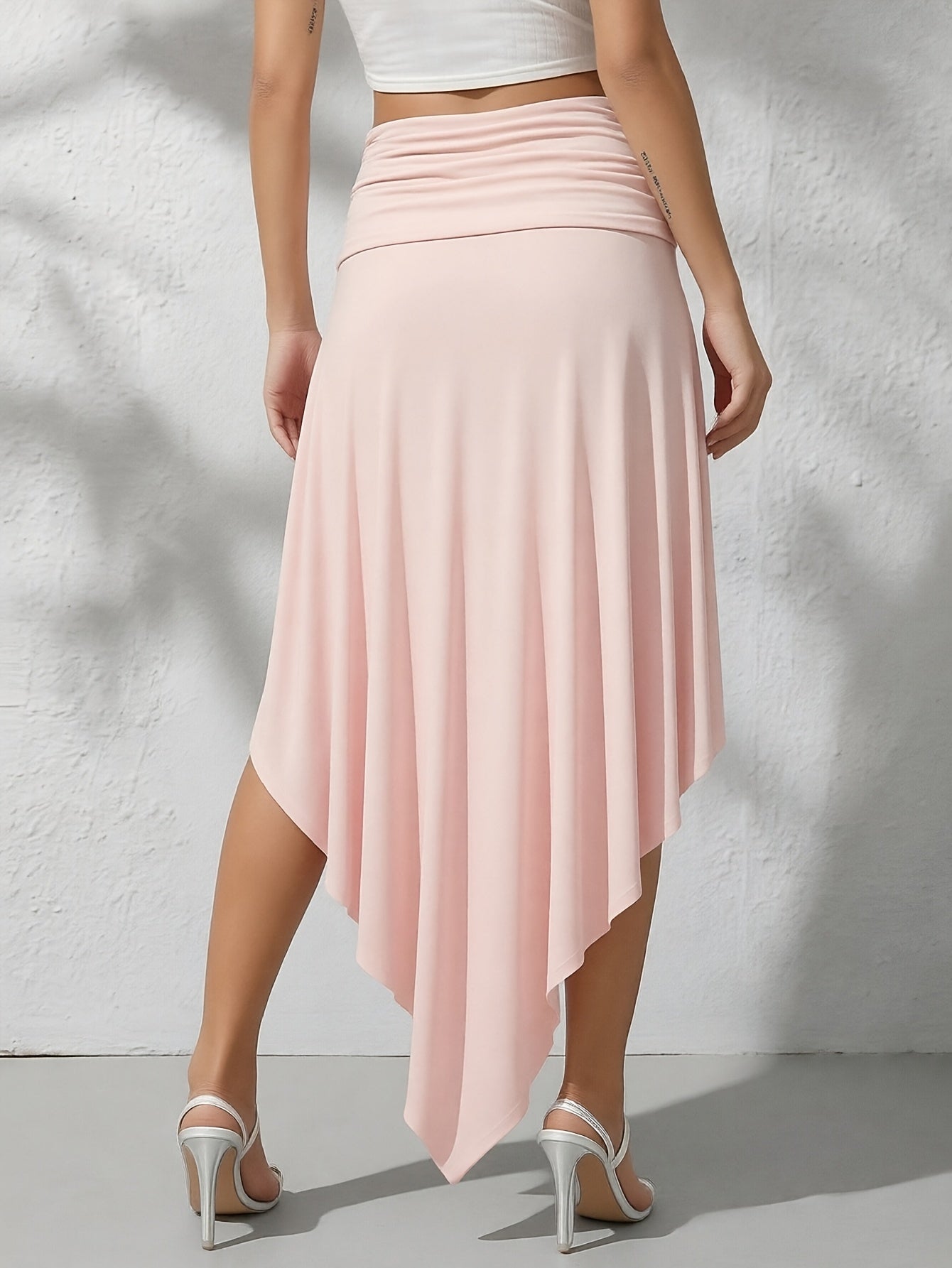 Falda larga de playa para mujer estilo bohemio con cintura fruncida y dobladillo asimétrico - Ideal para vacaciones y la costa