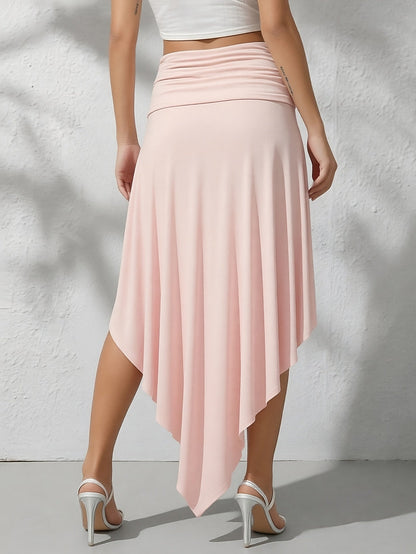 Falda larga de playa para mujer estilo bohemio con cintura fruncida y dobladillo asimétrico - Ideal para vacaciones y la costa