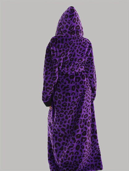 Robe de Chambre Femme Longue à Capuche Motif Léopard