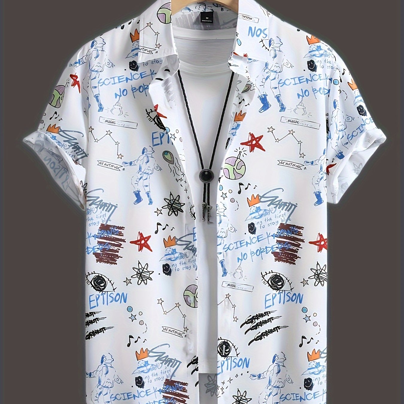 Chemise Homme Style Streetwear Imprimé Graffiti Manches Courtes – Mode Urbaine Décontractée