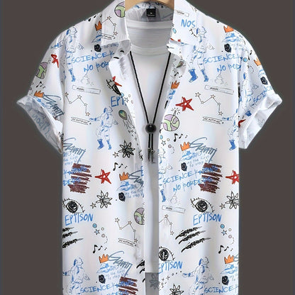 Chemise Homme Style Streetwear Imprimé Graffiti Manches Courtes – Mode Urbaine Décontractée
