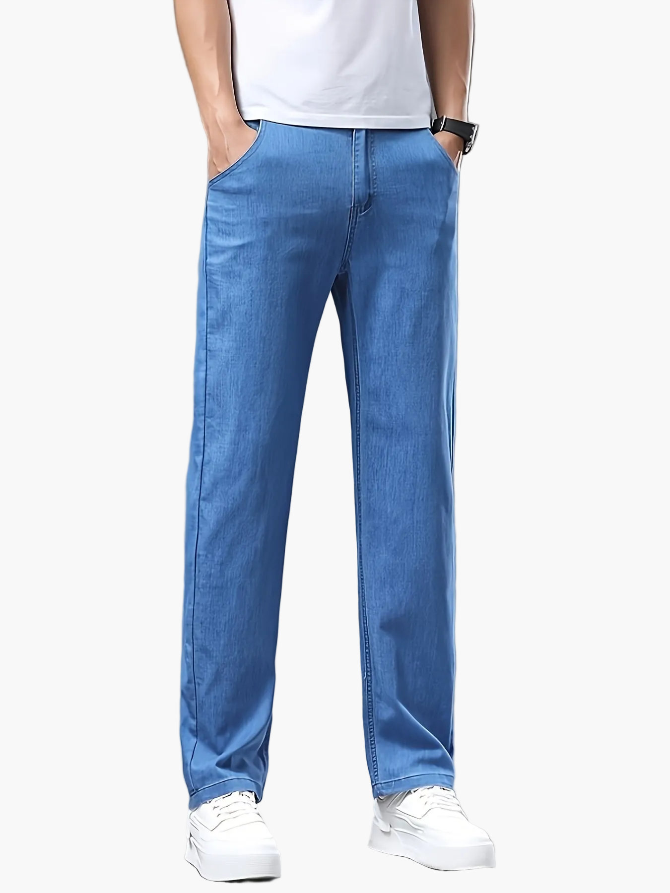 Herren-Jeanshose im Basisschnitt mit geradem Bein, ideal für den Sommer  