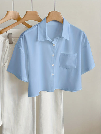Camicia casual donna maniche corte stile moderno con orlo corto
