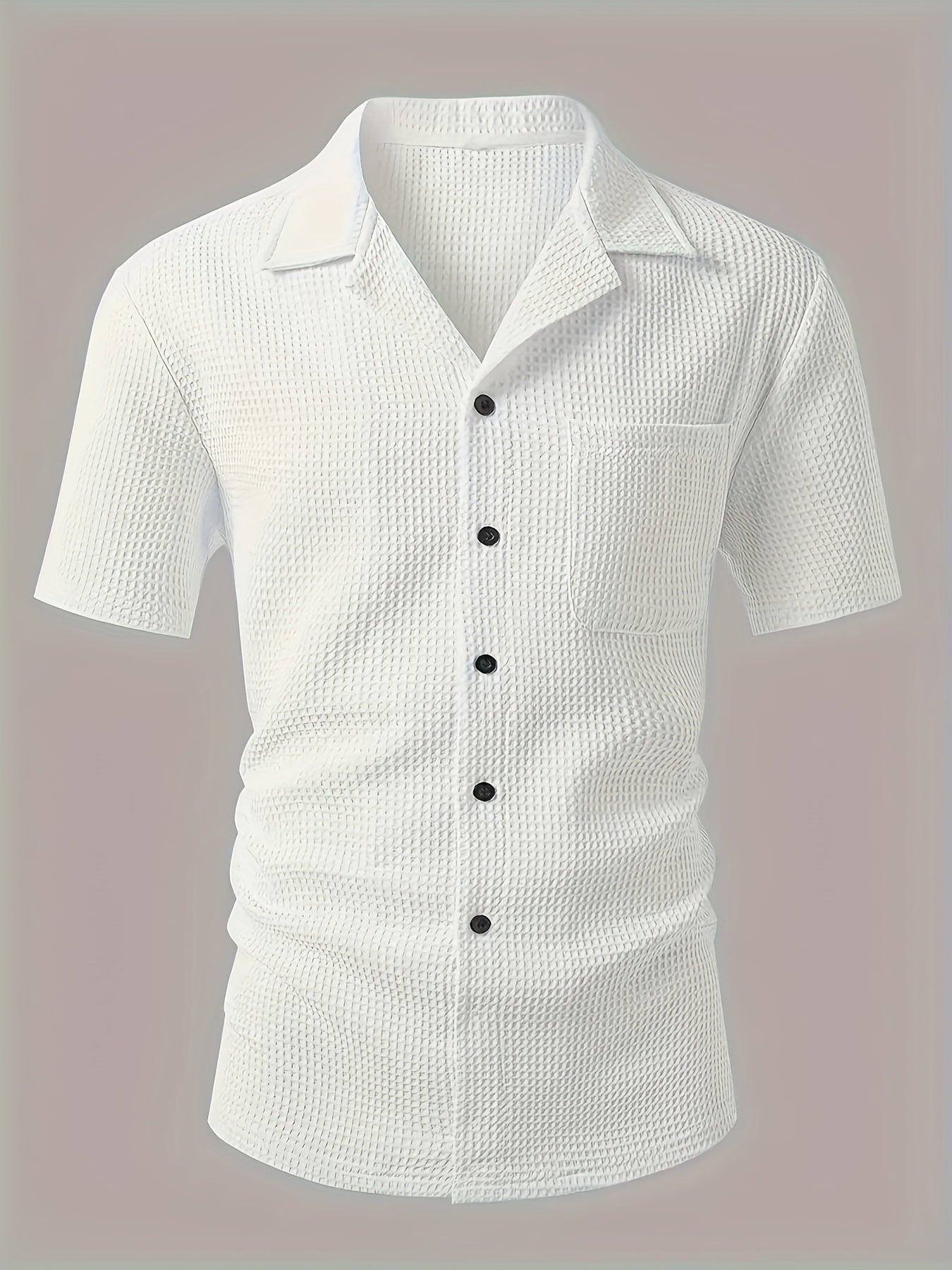 Chemise décontractée homme à manches courtes style resort avec col camp et texture gaufrée
