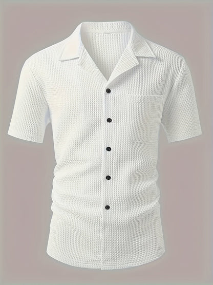 Chemise décontractée homme à manches courtes style resort avec col camp et texture gaufrée