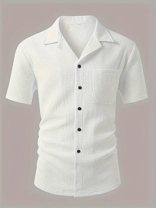 Chemise décontractée homme à manches courtes style resort avec col camp et texture gaufrée