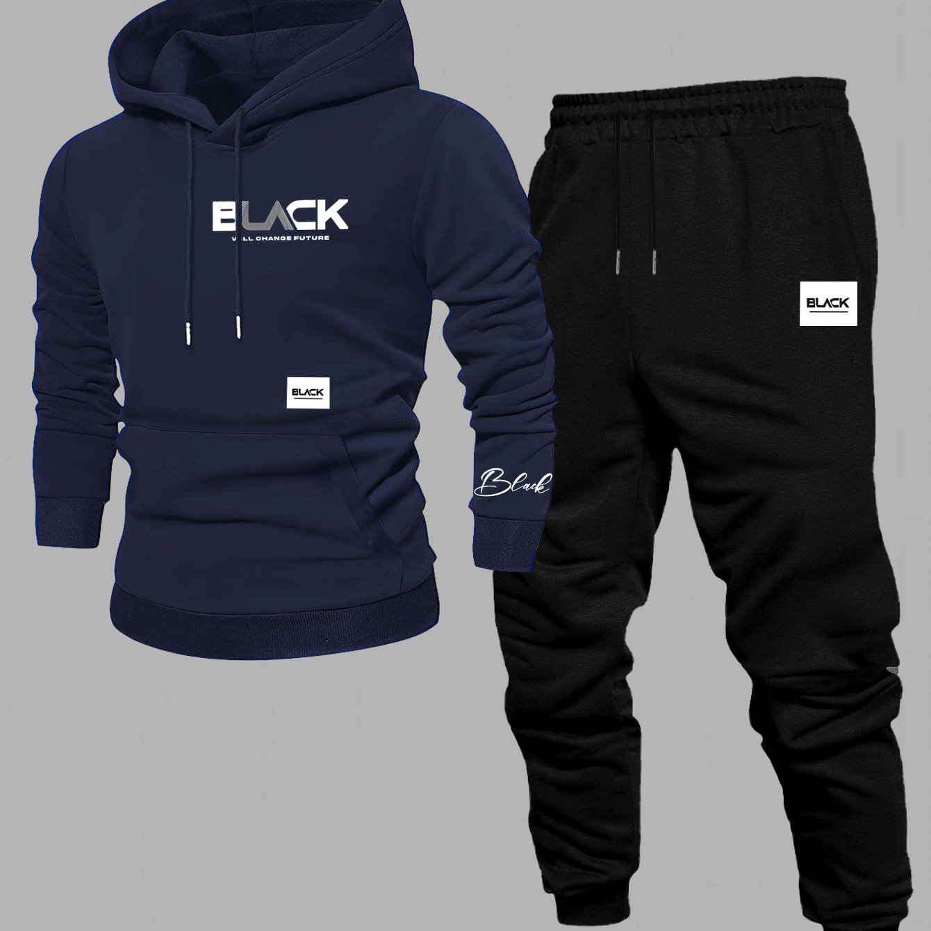 Ensemble Survêtement Homme Capuche et Pantalon Jogging Uni avec Cordon