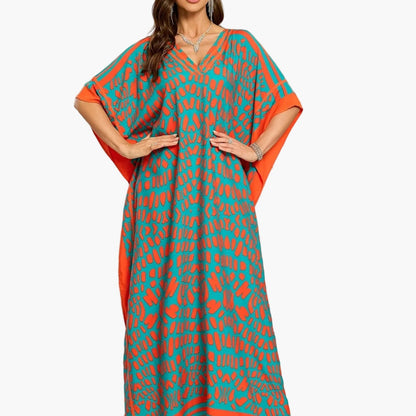 Robe longue bohème femme à imprimé graphique, col V, style décontracté chic