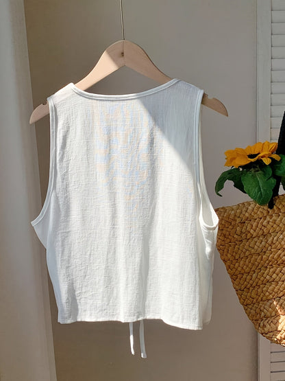 Gilet sans manches à nouer devant pour femme style décontracté chic