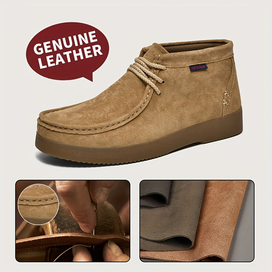 Chaussures montantes homme à lacets style mocassin, couleur unie, semelle épaisse