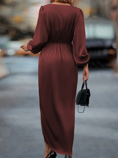 Elegant aftenkjole med slå-om design til kvinder, chic draperet stil til festlige lejligheder